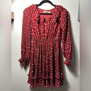 VTG La Chapelle Dress Polka Dots Pleated Skirt Retro Tradwife 40s 60s Twee Girly